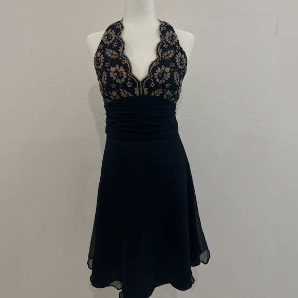 ROBBIE BEE Silk Black Halter‎ Midi Y2K Whimsigoth Vintage 90’s / 2000’s dress - Picture 1 of 9